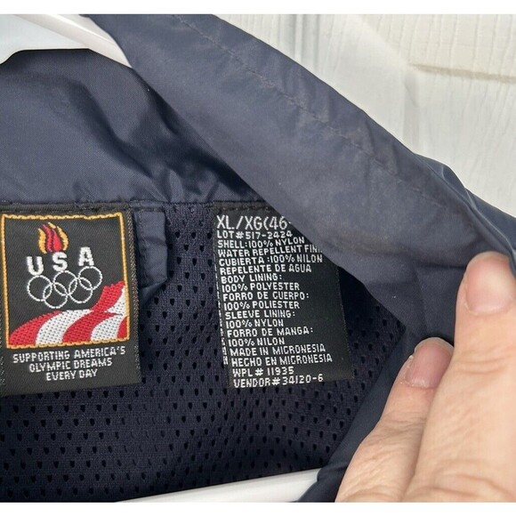 USA Olympic Windbreaker Mens XL Half Zip Pullover Navy Grey White Stripe Track - Picture 6 of 7